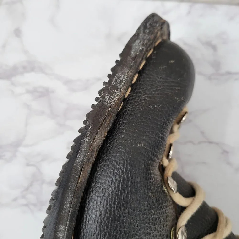 Vintage Black Leather Cross Country Ski Boots Double Tongue Double Laces